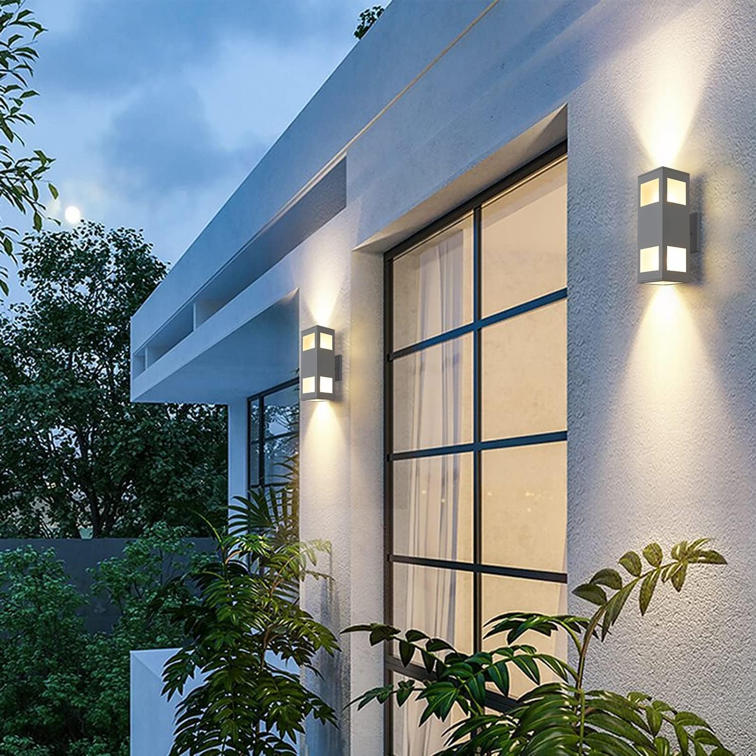 Outdoor Wall Lights, Modern Outdoor Wall Sconces Aluminum Waterproof, 13" Rectangular Porch Light up and down Lighting for Outdoor Wall Mount, White, Set of 2